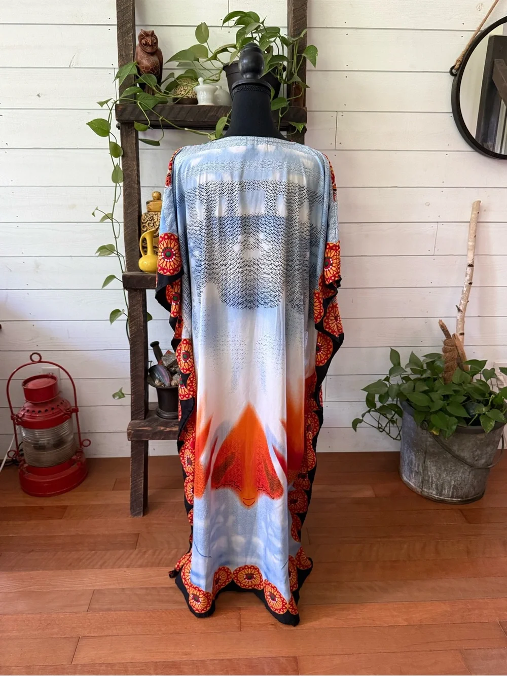 Santé Classics Bohemian V-Neck Kimono in Orange, Black and Blue